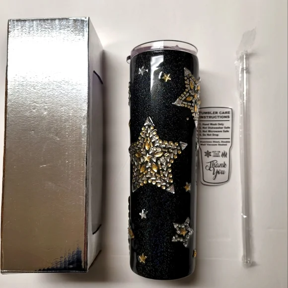 Handmade Black Sparkly Star Tumbler - Picture 1 of 10